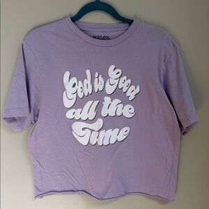 Persaya L Women’s “God Is Good All The Time” 100% cotton oversized crop shirt